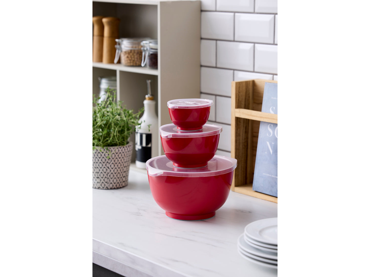 Set de 3 bols avec couvercles rouge Rosti - Mathon - 2