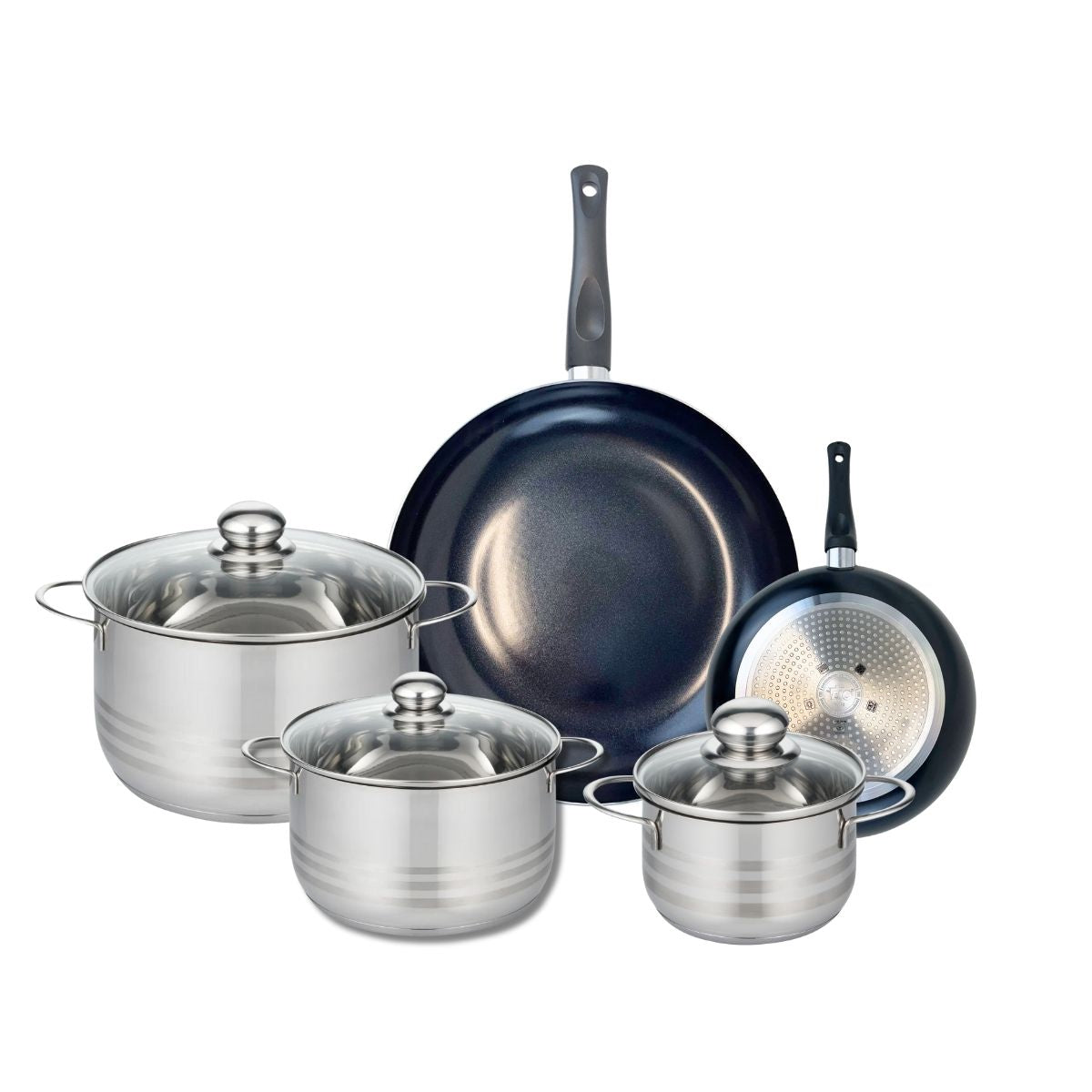 Ensemble de 2 Poêles de cuisson 20 et 32 cm et 3 faitouts 16, 20 et 24 cm  Prima Brillant Elo - Mathon - 1