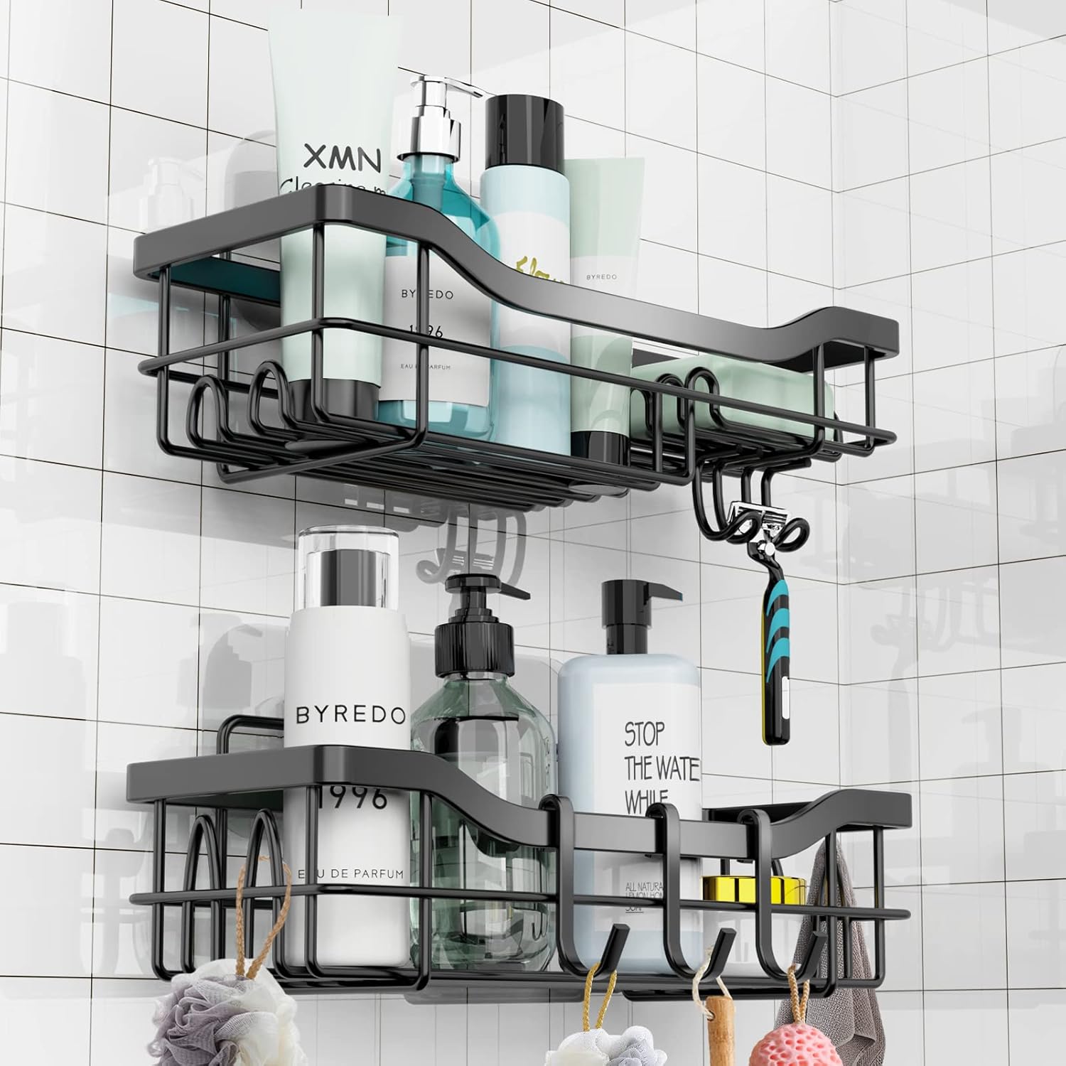 Lot de 2 Etagère Douche sans Perçage Auto-AdhéSif noir Vendos85 - Mathon