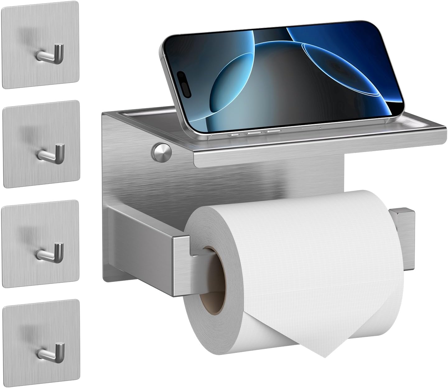 Porte-papier mural en acier brossé avec 4 crochets Vendos85 - Mathon