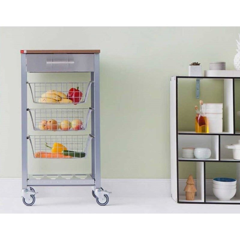 Desserte de cuisine sur roulettes, plan de travail couleur cerisier, onda Don Hierro - Mathon - 8