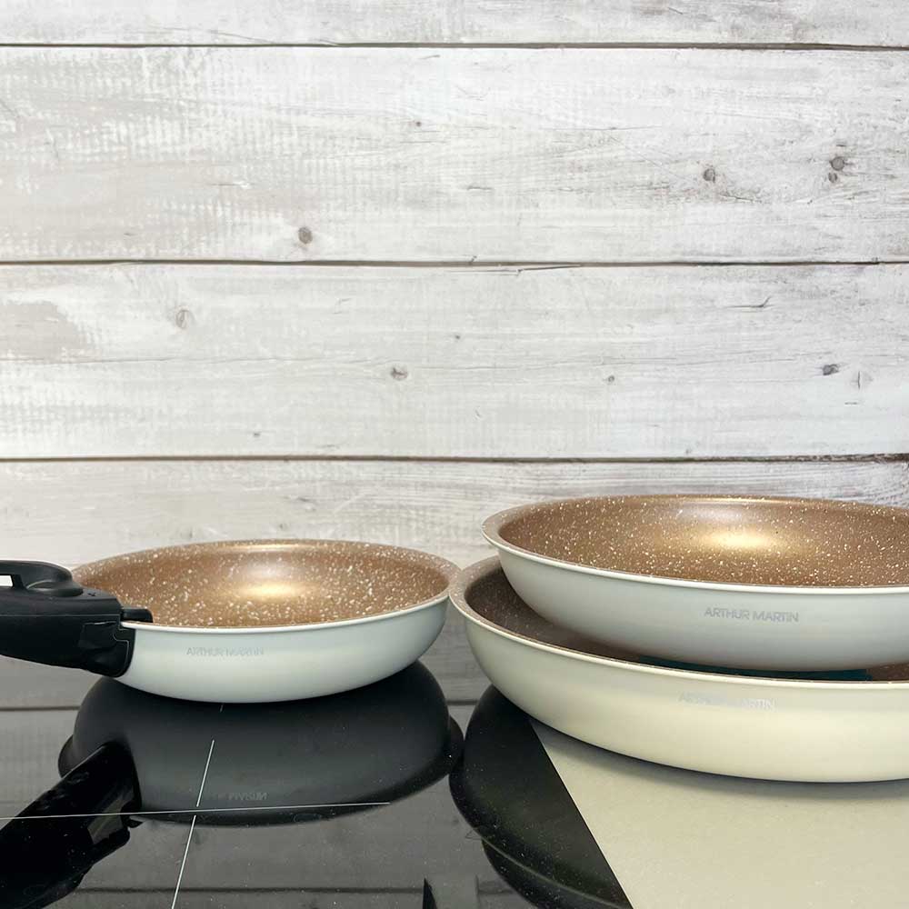 Lot de 3 Poêles en Aluminium avec Poignée Amovible - Revêtement Antiadhérent - Tous Feux dont Induction - Mathon - 10