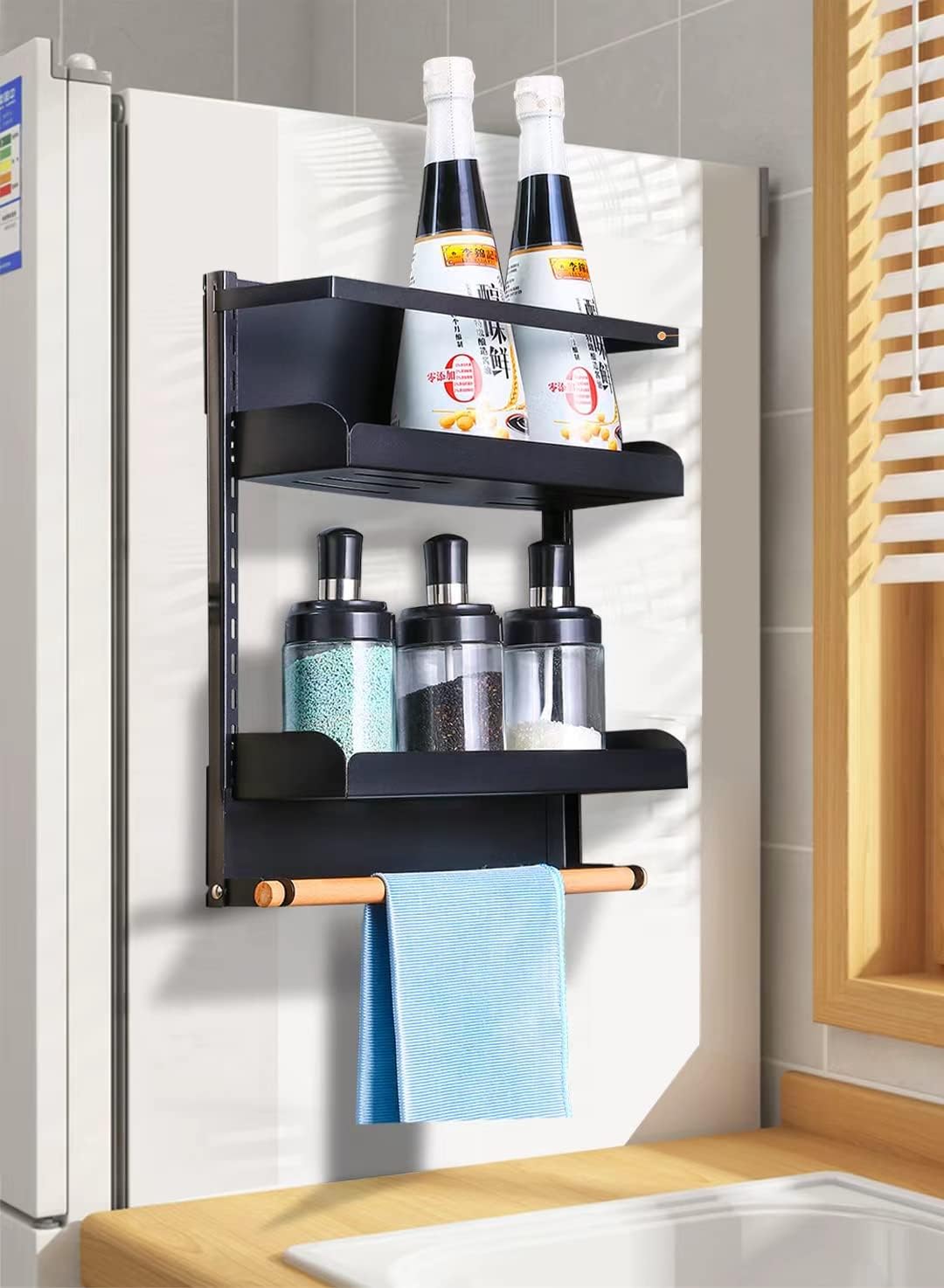 étagère de stockage latéral porteépices de cuisine magnétique amovible noir Vendos85 - Mathon