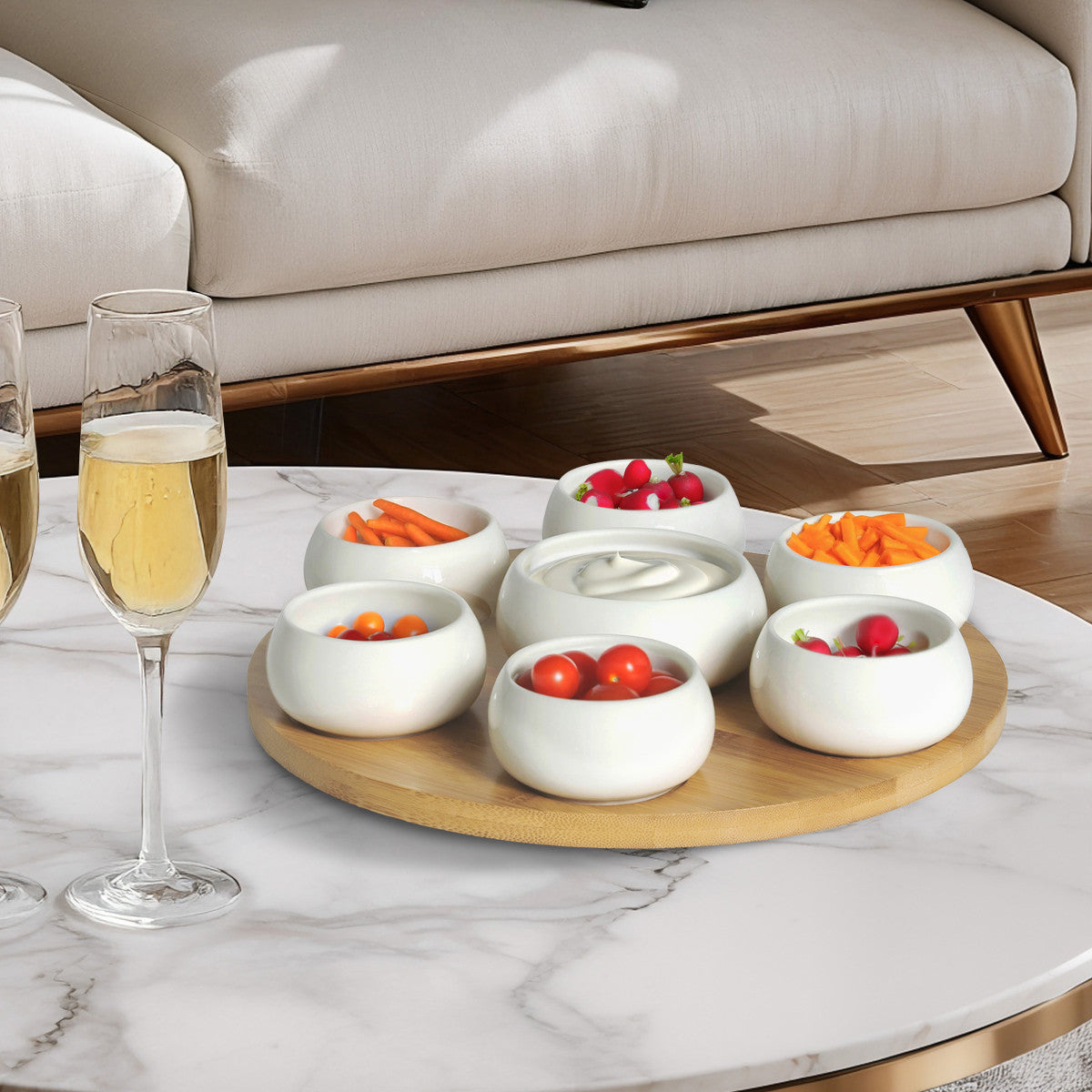 Tapas - Set 7 coupelles apéritives en céramique avec plateau en bambou tournant Médard de Noblat - Mathon - 2