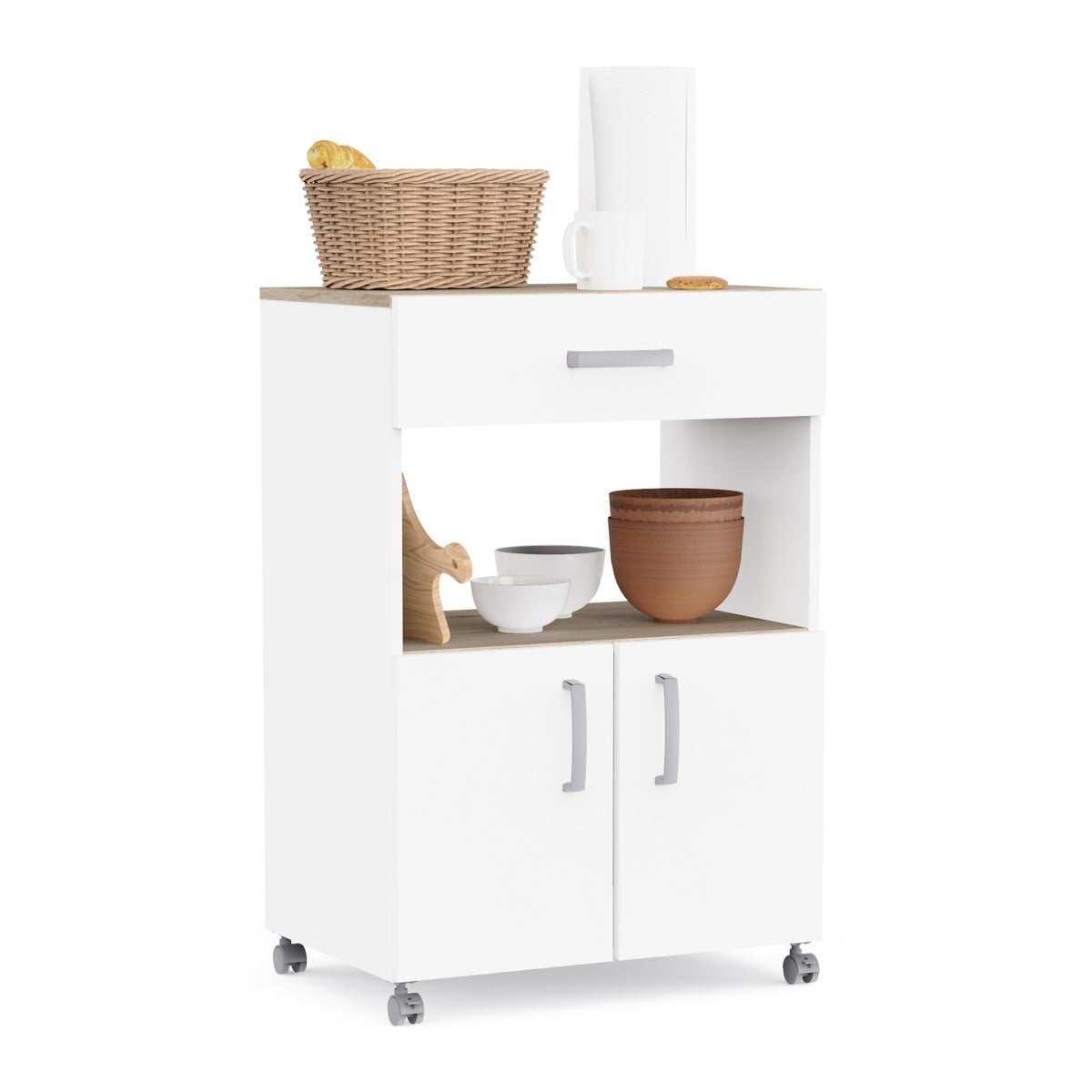 Desserte de cuisine avec 2 portes et 1 tiroir décor chêne et blanc L59,6 cm ANIS Calicosy - Mathon - 6