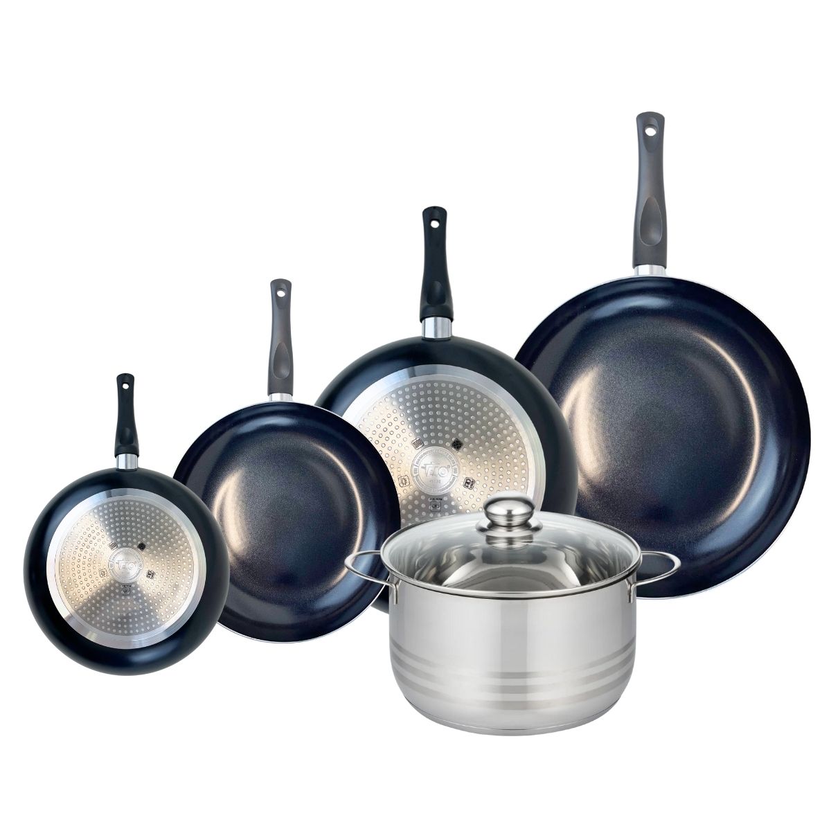Ensemble de 4 Poêles de cuisson 20, 24, 28 et 32 cm et 1 faitout 24 cm  Prima Brillant Elo - Mathon - 1