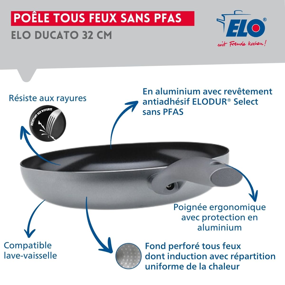 Poêle tous feux 32 cm sans PFAS  Ducato Elo - Mathon - 3