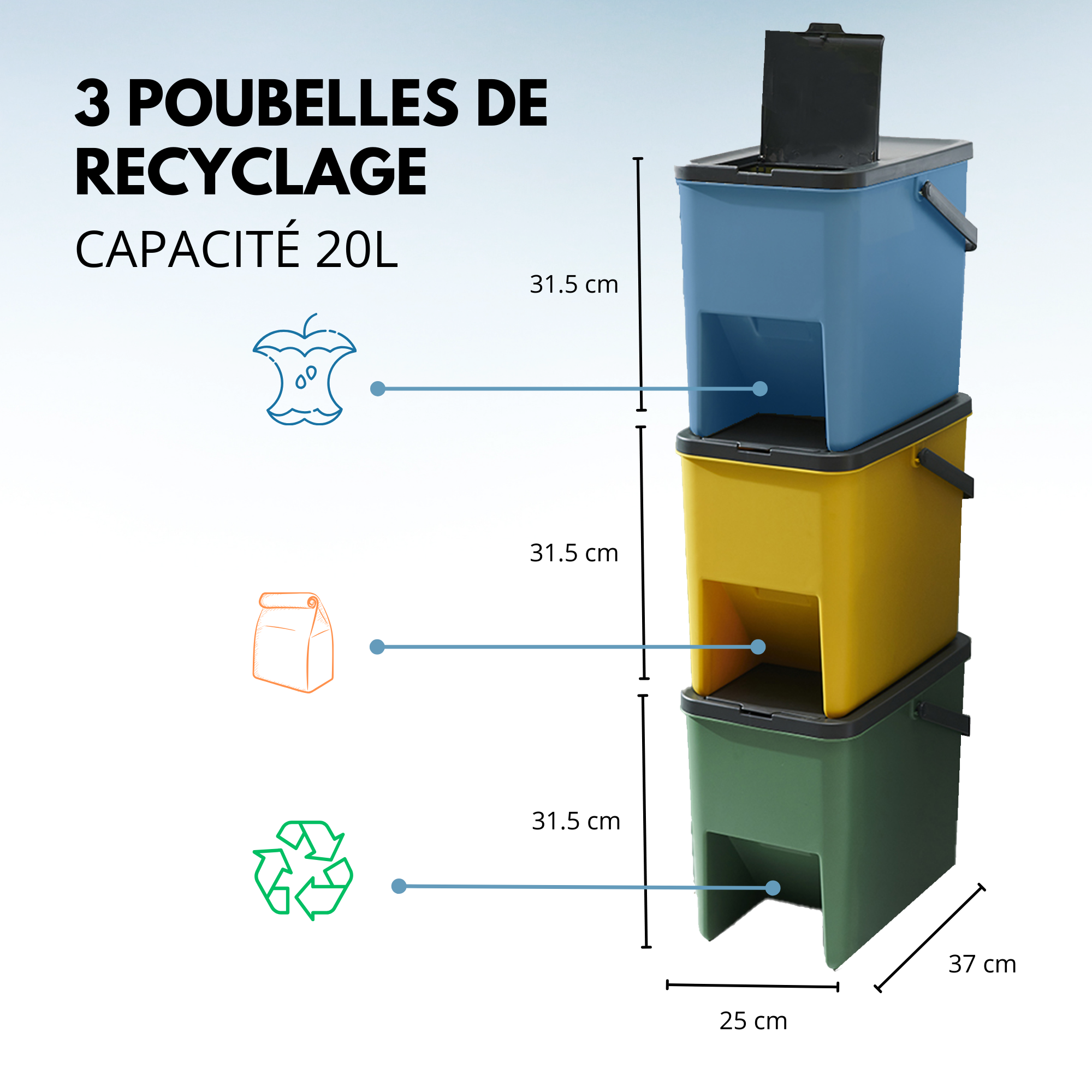 Lot de 3 Poubelles Empilables bergen H31.5 cm Kitchen Move - Mathon - 6