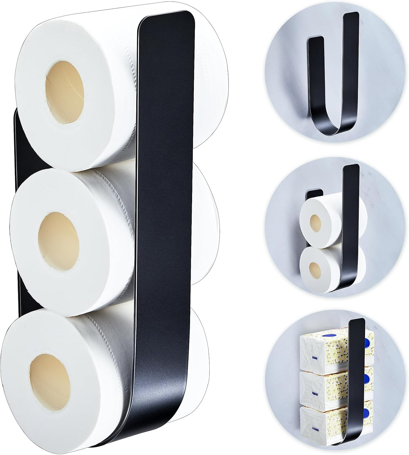 Porte-papier toilette mural noir adhésif 2-3 rouleaux Vendos85 - Mathon