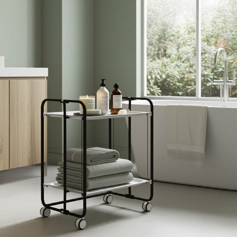 Desserte pliante 2 niveaux avec roulettes – structure noire, bauhaus Don Hierro - Mathon - 6