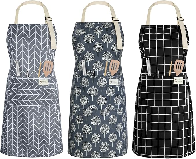 3 Tablier de cuisine unisexe bleu, gris et noir Vendos85 - Mathon