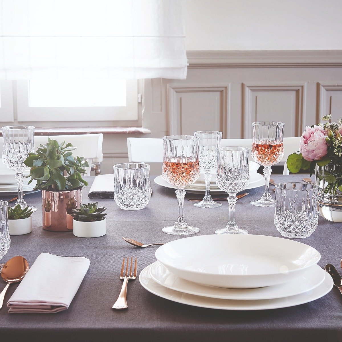 Ensemble 18 verres à pied et verres à eau Longchamp - Cristal d