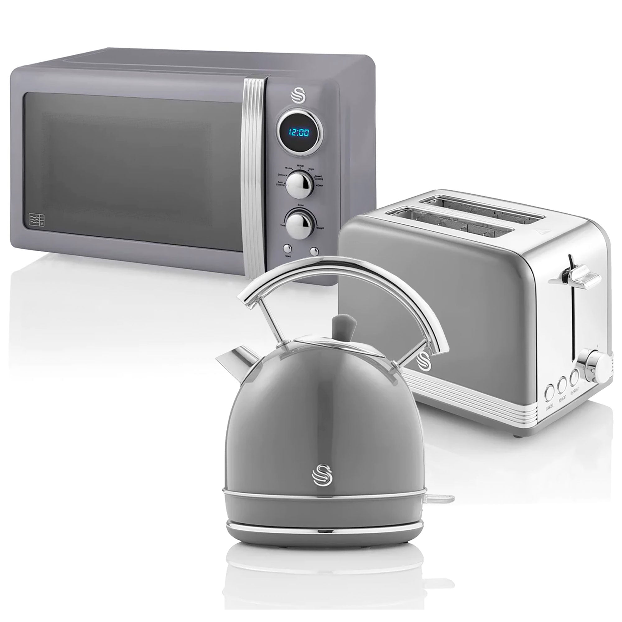 Retro Set Petit-Déjeuner Bouilloire 1,8L Grille-Pain 2 Tranches Micro-ondes 20L 850 Gris STRP2070GRNEU - Mathon - 1