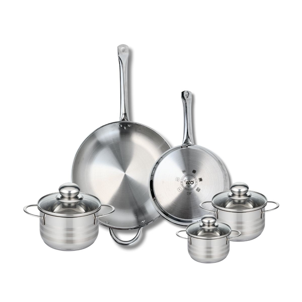 Ensemble de 2 Poêles de cuisson 24 et 32 cm et 3 faitouts 12, 14 et 16 cm  Profi Brillant Elo - Mathon - 1