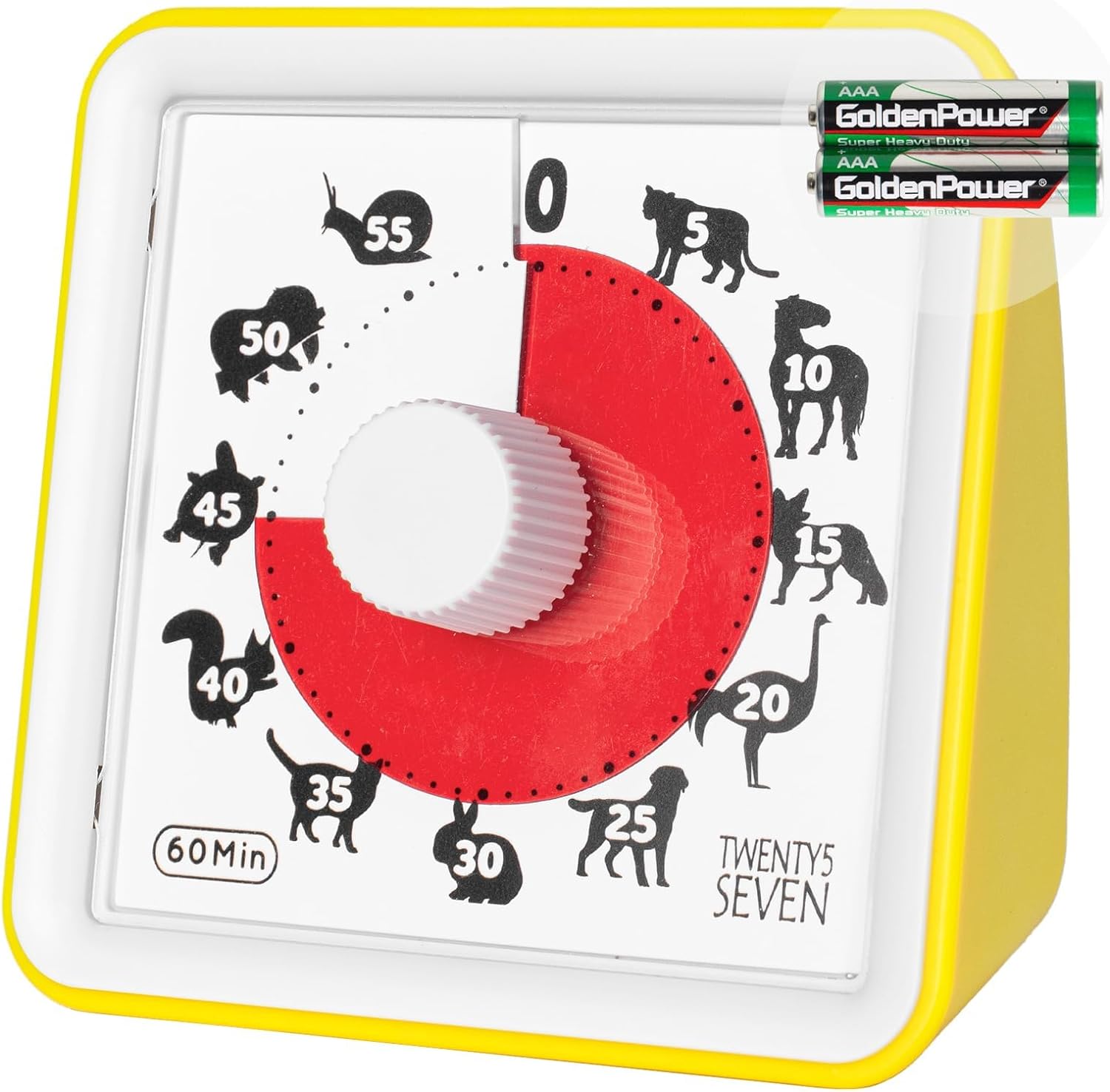 Minuteur analogique visuel 60 minutes, compte à rebours sans bruit jaune blanc Vendos85 - Mathon