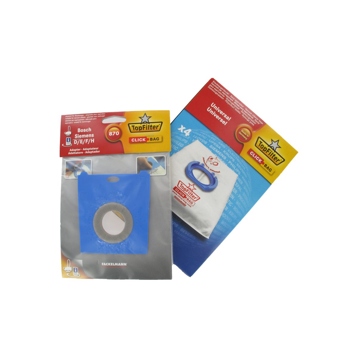 Boite de 4 sacs aspirateurs universels Top Filter avec Adaptateur Click Bag pour aspirateurs Siemens et Bosch 870 TopFilter - Mathon - 1