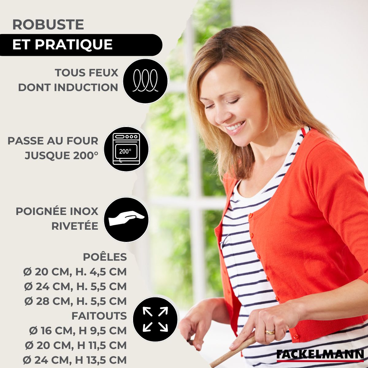 Set 3 poêles 20 24 28 cm en inox, 3 faitouts inox 16, 20 et 24 cm et 6 ustensiles RPET  Eterna Fackelmann - Mathon - 3