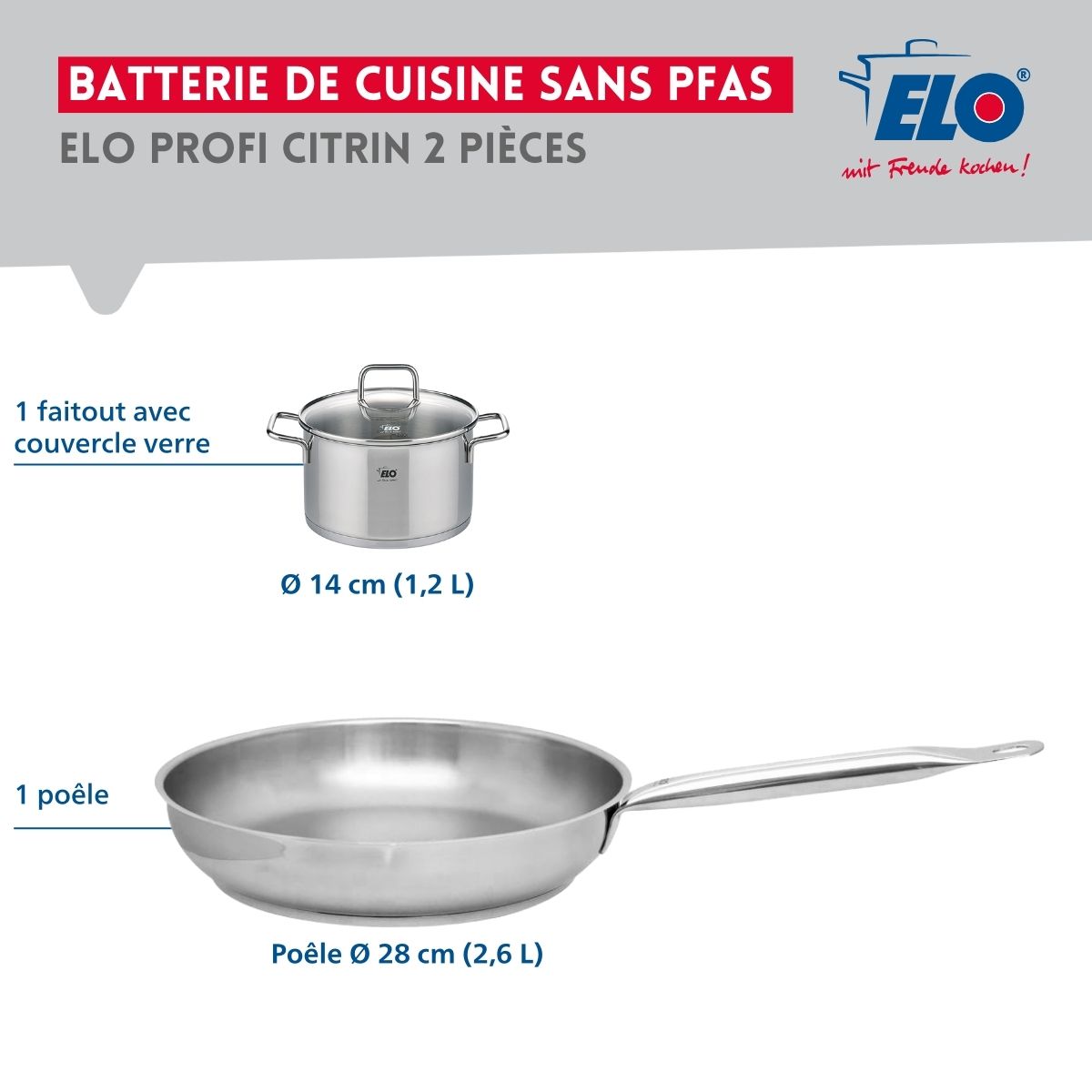 Ensemble de 1 Poêle de cuisson 28 cm et 1 faitout 14 cm  Profi Citrin Elo - Mathon - 2