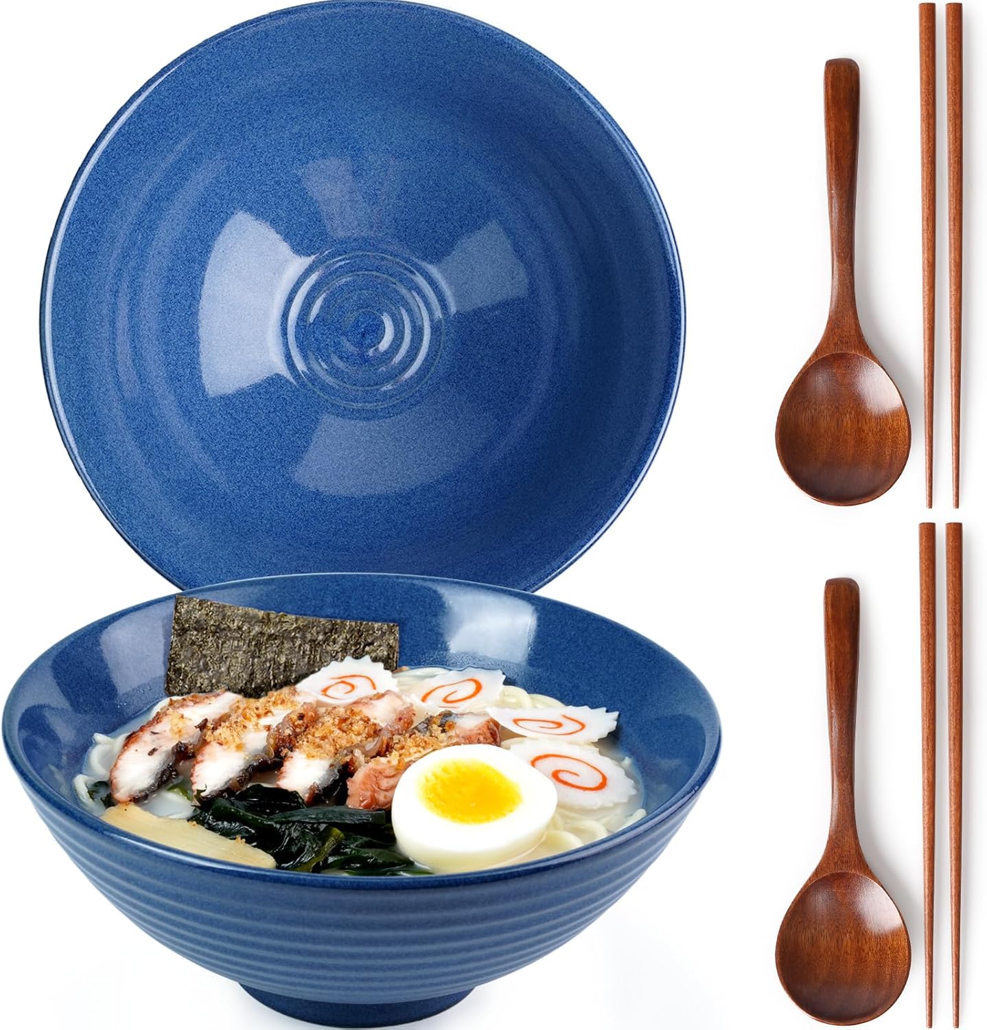 Bol à ramen japonais 1200 ml en céramique artisanale Bleu saphir Vendos85 - Mathon