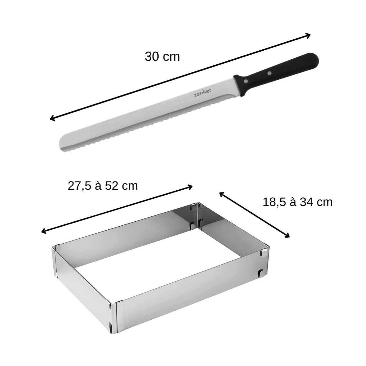 Cadre à gâteaux rectangulaire réglable et couteau à pâtisserie 30 cm Zenker Smart Pastry Zenker - Mathon - 3