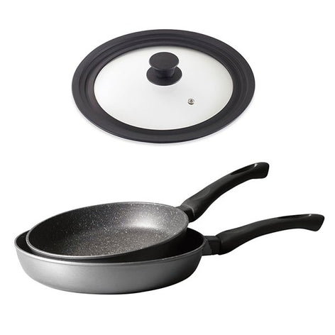 Lot 2 poêles revêtement Dur comme la pierre 24 et 28 cm et couvercle multidiamètre Mathon - Mathon - 1