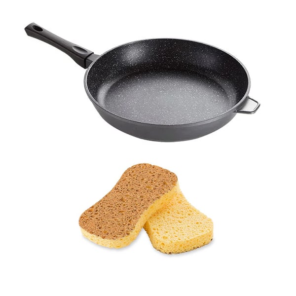 Lot poêle revêtement Dur comme la pierre 32 cm et 2 éponges végétales Mathon - Mathon - 1