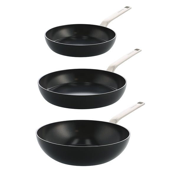 Lot 2 poêles 24 et 28 cm et wok 28 cm aluminium antiadhésif noir Evolution Green pan - Mathon - 1