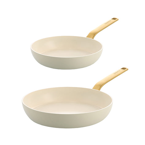 Lot 2 poêles aluminium antiadhésives crème 24 et 28 cm Evolution Green pan - Mathon - 1
