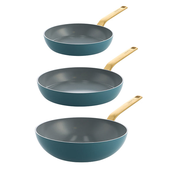 Lot 2 poêles 24 et 28 cm et wok 28 cm aluminium antiadhésif bleu Evolution Green pan - Mathon - 1