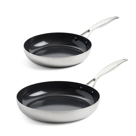 Lot 2 poêles antiadhésives en inox 24 et 28 cm Geneva Green pan - Mathon - 1