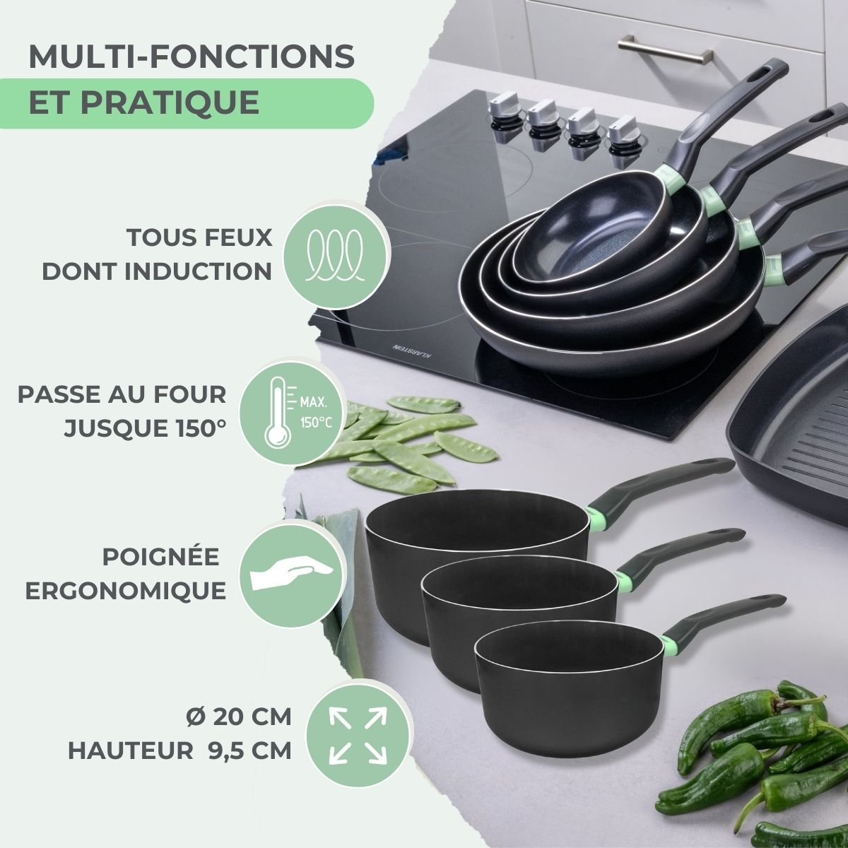 Casserole 20 cm aluminium revêtement céramique antiadhésif sans PFAS  Brandao Fackelmann - Mathon - 3