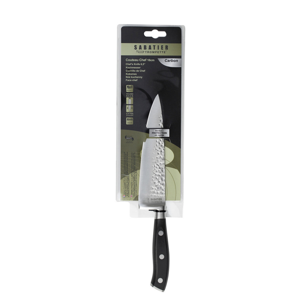 Carbon - Couteau de chef 16 cm martelé avec protection de lame Sabatier Trompette - Mathon - 4
