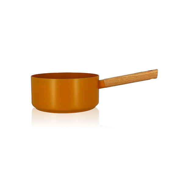 Casserole Ector induction aluminium revêtu manche en bois 18 cm jaune Ogo - Mathon - 1
