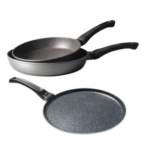 Lot 2 poêles 24 et 28 cm et 1 crêpière 26 cm revêtement Dur comme la pierre Mathon - Mathon - 1