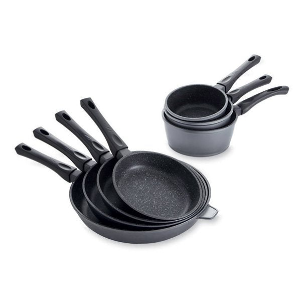 Lot de 4 poêles et 3 casseroles avec revêtement Dur comme la pierre Mathon - Mathon