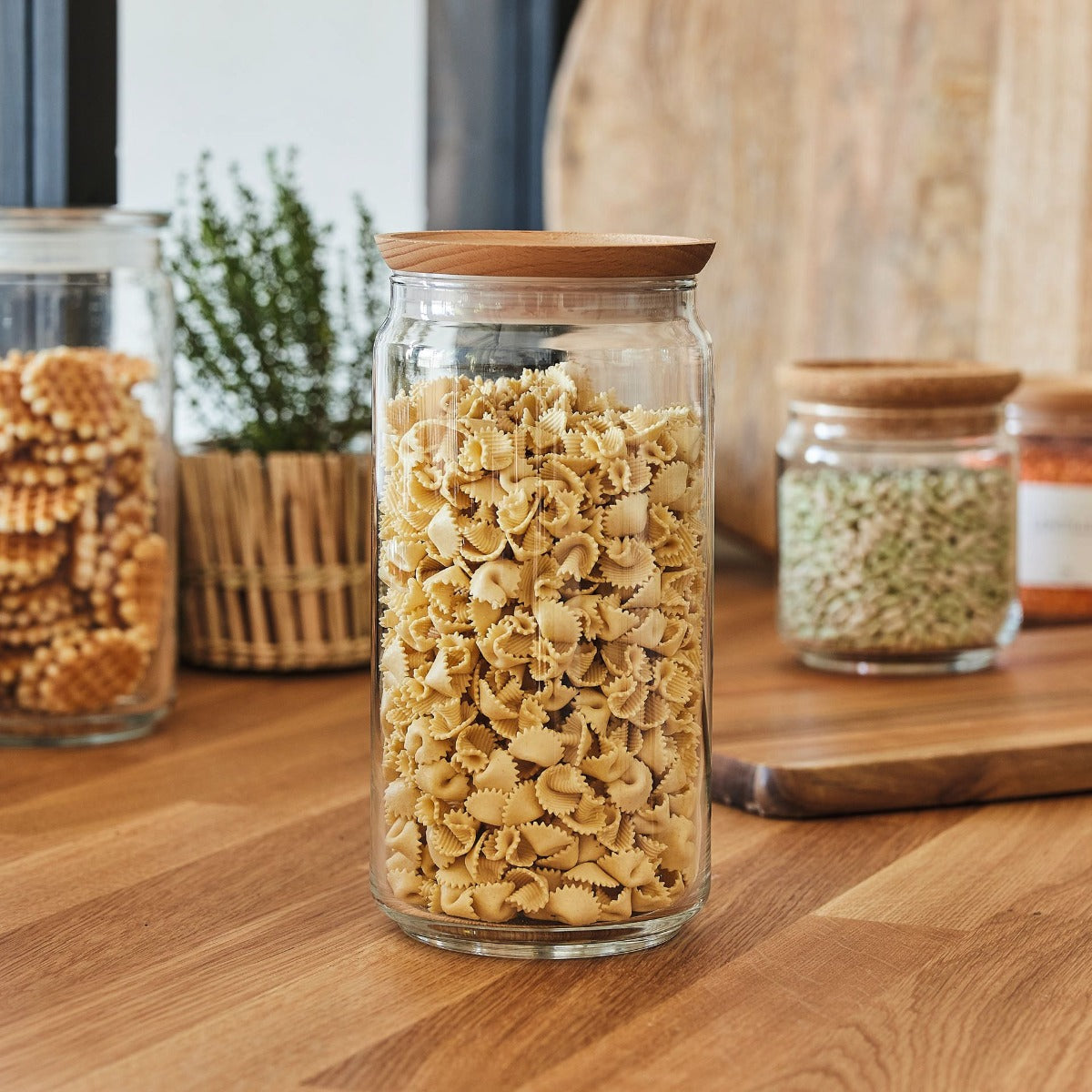 Lot de 3 pots de conservation Pure Jar Wood - Luminarc - En verre avec couvercle hermétique bois - 1,5L + 1L + 0,75L Luminarc - Mathon - 2