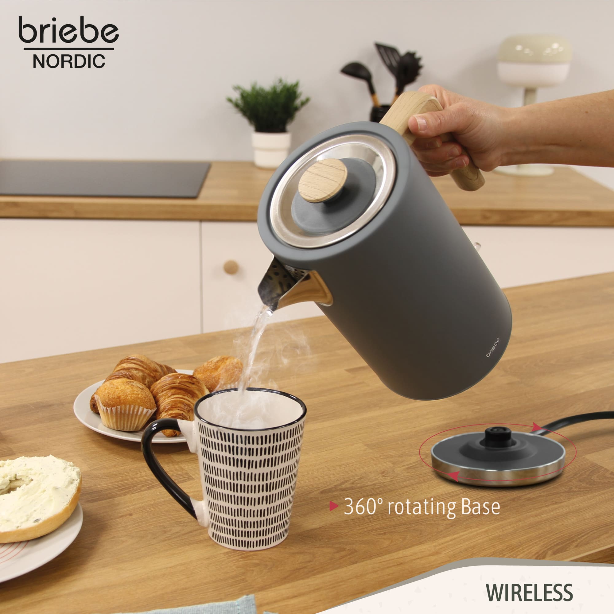 Nordic Bouilloire Électrique 1,7L Sans Fil, Ébullition Rapide Sans BPA, Base 360 2200 Gris KT1165GRY - Mathon - 4