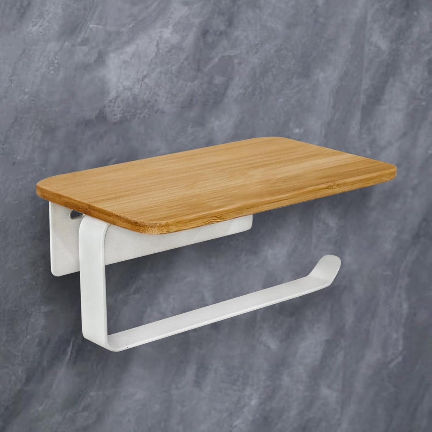 Porte-papier toilette en bambou blanc avec étagère Vendos85 - Mathon