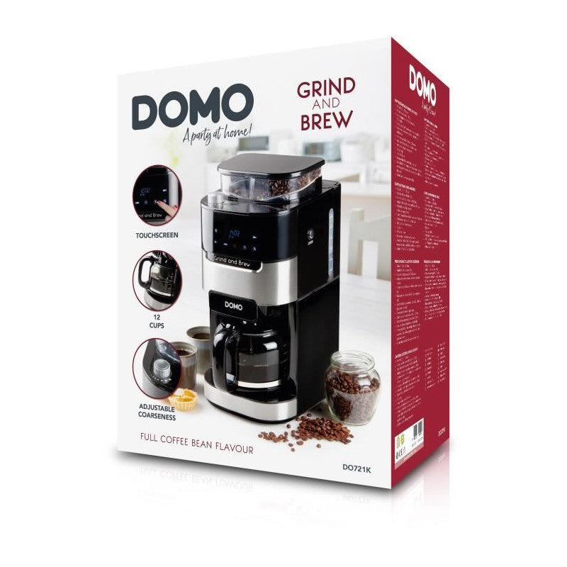 Cafetiere Filtre Avec Moulin Intégré - Domo - Do721k - 900 W - 1,5 L - 12 Tasses - 200 G De Grains - Ecran Lcd - 3 Intensités Domo - Mathon - 3