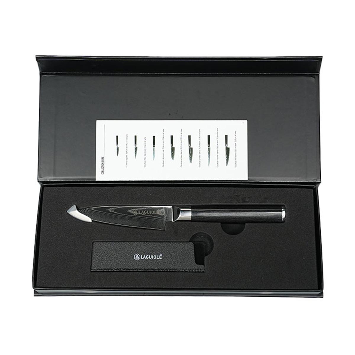 Couteau à légumes noir damas 21cm avec étui - "Core" Laguiole Cuisson - Mathon - 2