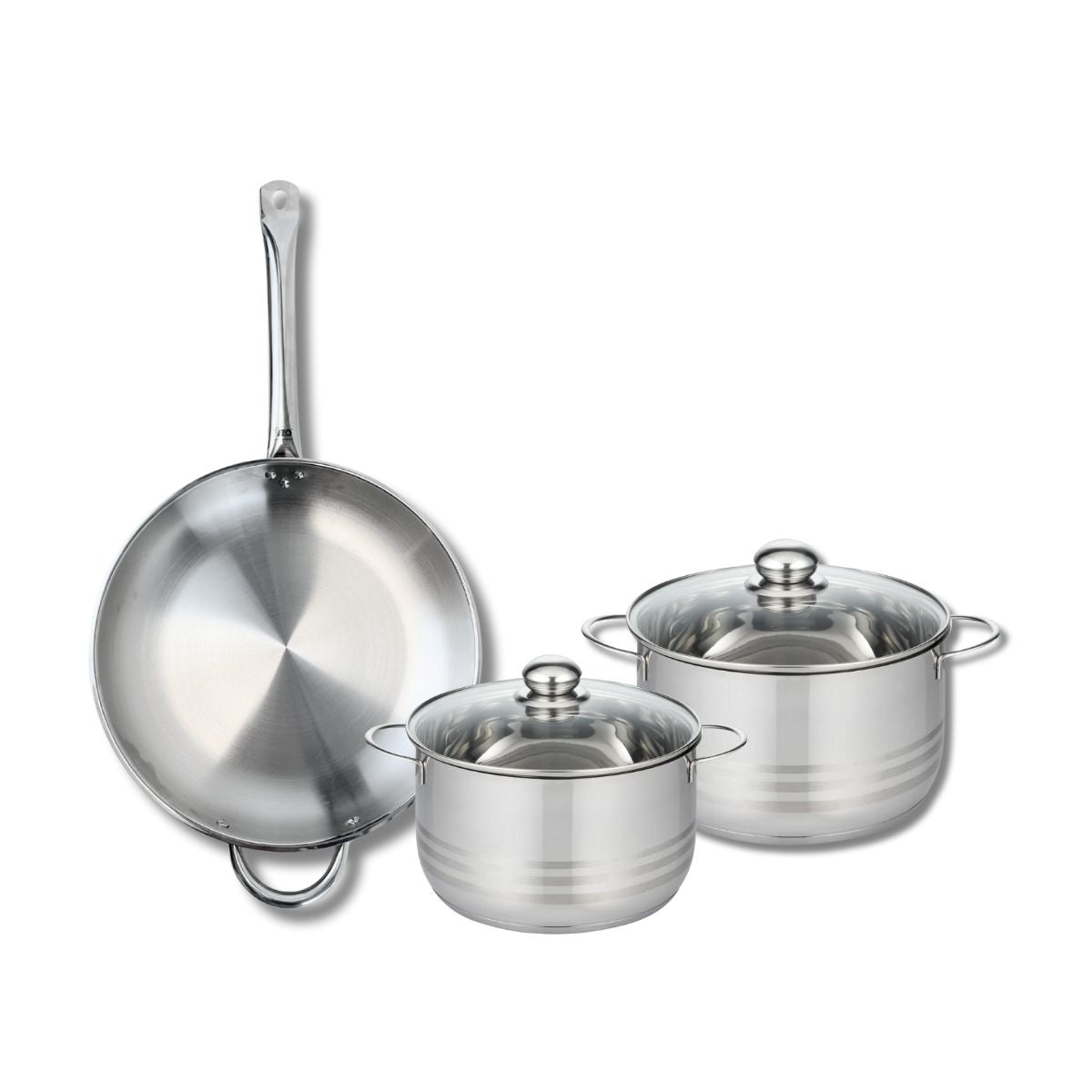 Ensemble de 1 Poêle de cuisson 32 cm et 2 faitouts 20 et 24 cm  Profi Brillant Elo - Mathon - 1