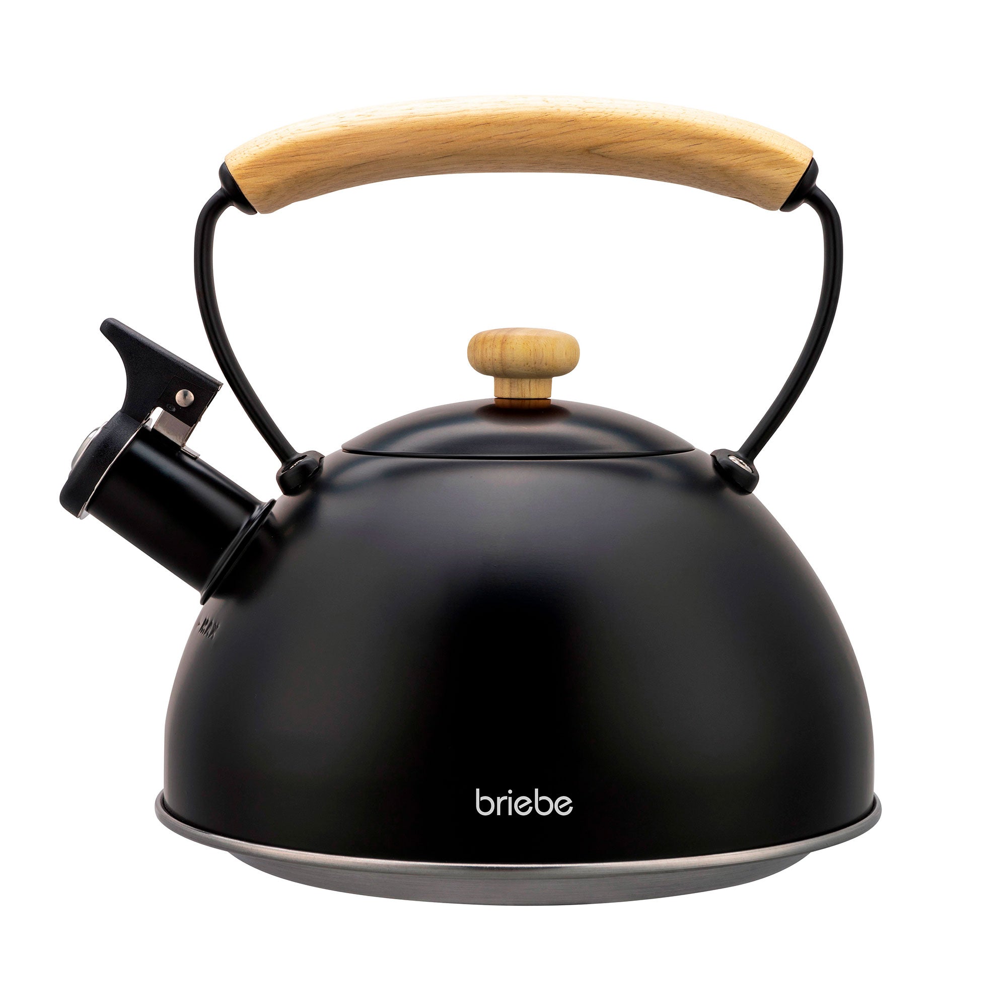 Bouilloire à Induction Théière Sifflet 2,3L Acier Inox, Poignée en Bois  Noir Wooden - Mathon - 1