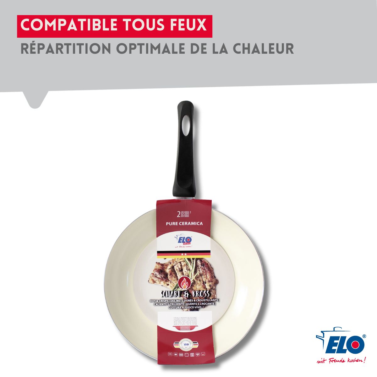 Set de 2 Poêles de cuisson avec revêtement céramique sans PFAS, 20 cm et 24 cm Elo Pure Ceramica Elo - Mathon - 5
