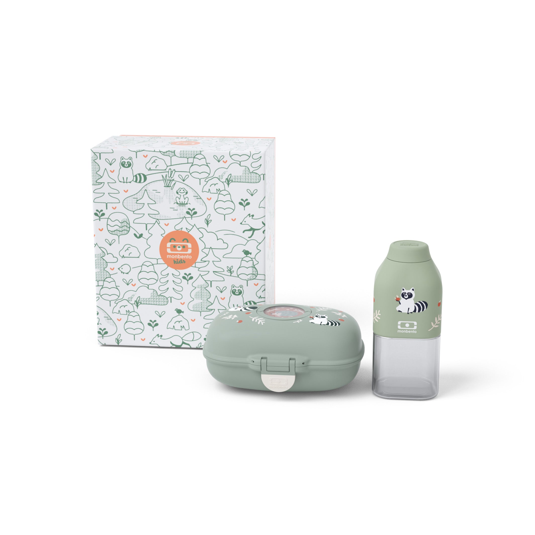 Coffret cadeau enfants boite à goûter Gram vert Raccoon 600ml Monbento - Mathon - 2