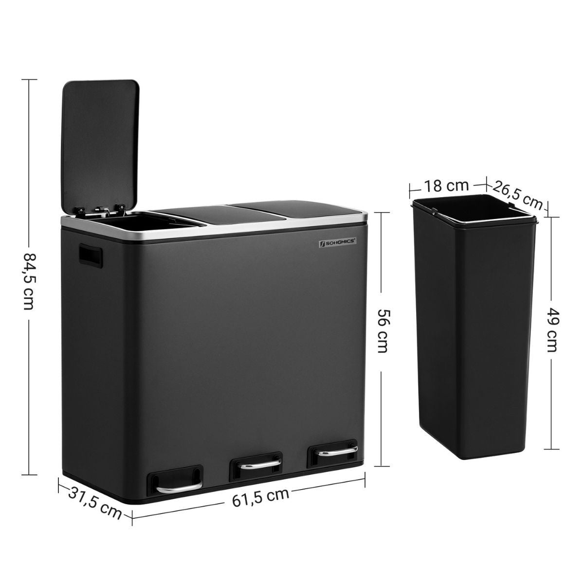 Poubelle de Tri 54L à Pédales Noires Calicosy - Mathon - 4