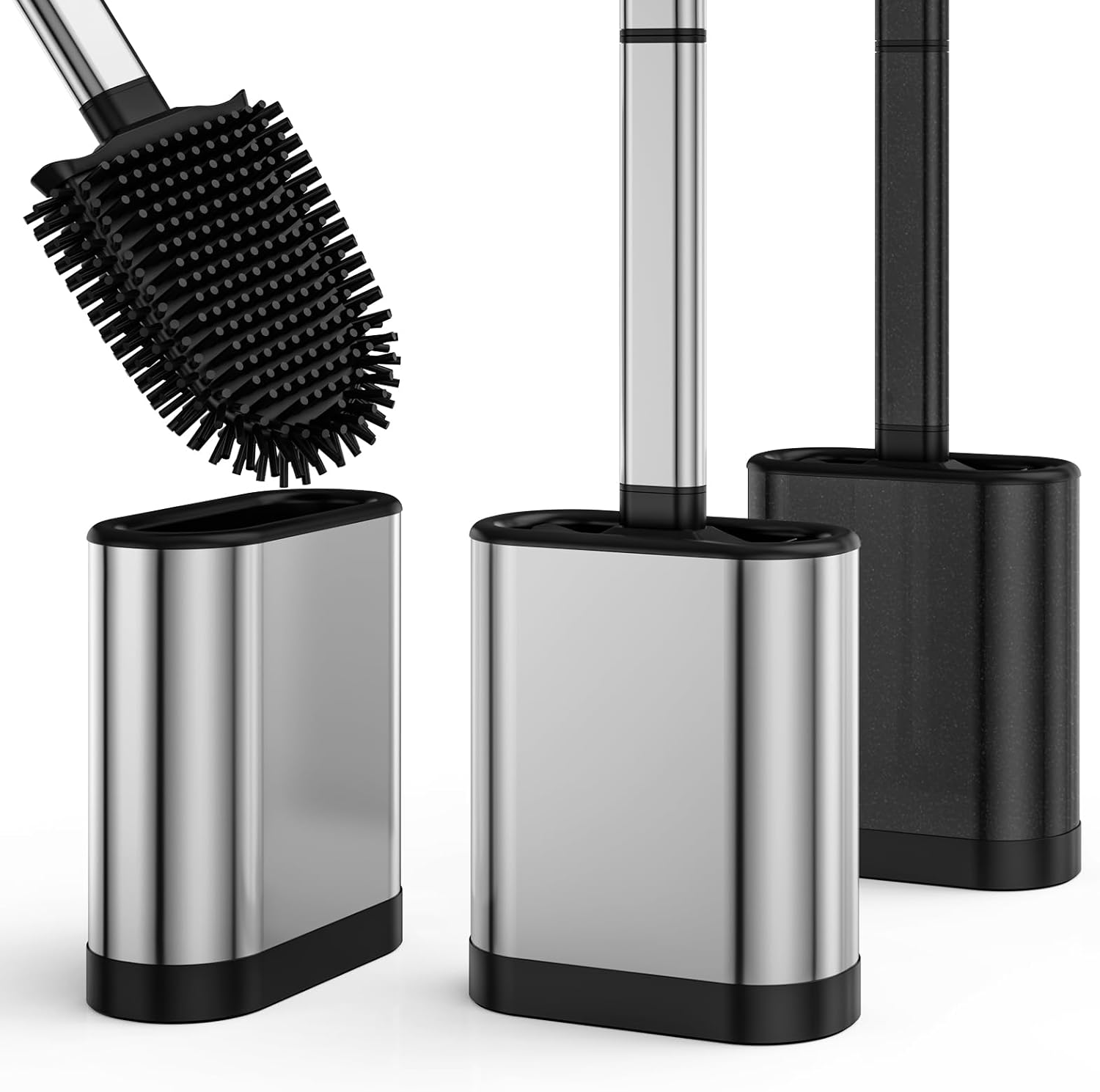 Brosse WC Silicone Argentée avec Manche Inox – Support Mural Vendos85 - Mathon