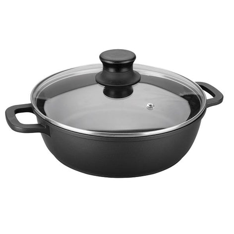 Faitout fonte avec couvercle en verre 32 cm noir Lacor - Mathon