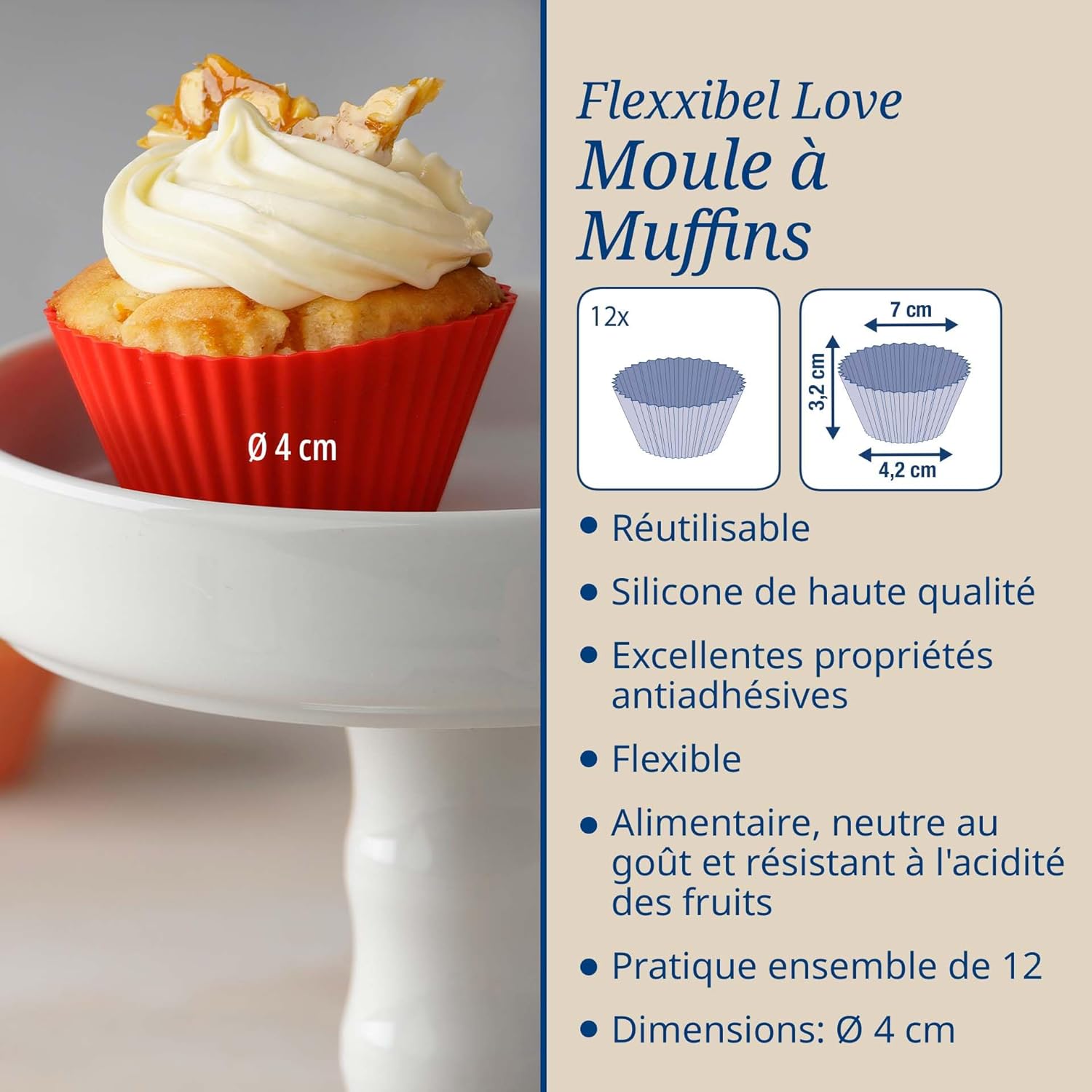 Lot de 12 caissettes muffins en silicone 7 cm Dr. Oetker Flexxibel Love Dr. Oetker - Mathon - 3