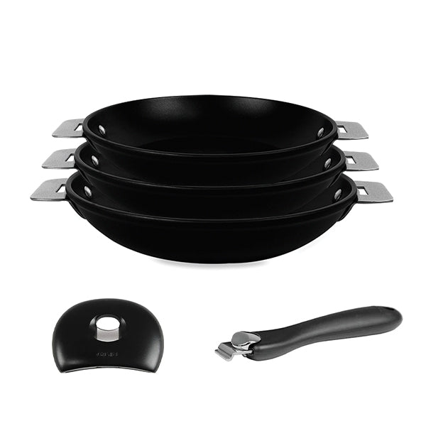 Lot de 3 poêles amovibles Cookway avec anse et poignée 20 24 28 cm Cristel - Mathon - 1