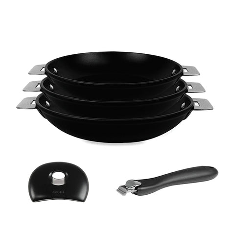 Lot de 3 poêles amovibles Cookway avec anse et poignée 20 24 28 cm Cristel - Mathon - 1